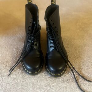 Dr. Martens Black Lace Up Boots with Yellow Stitching